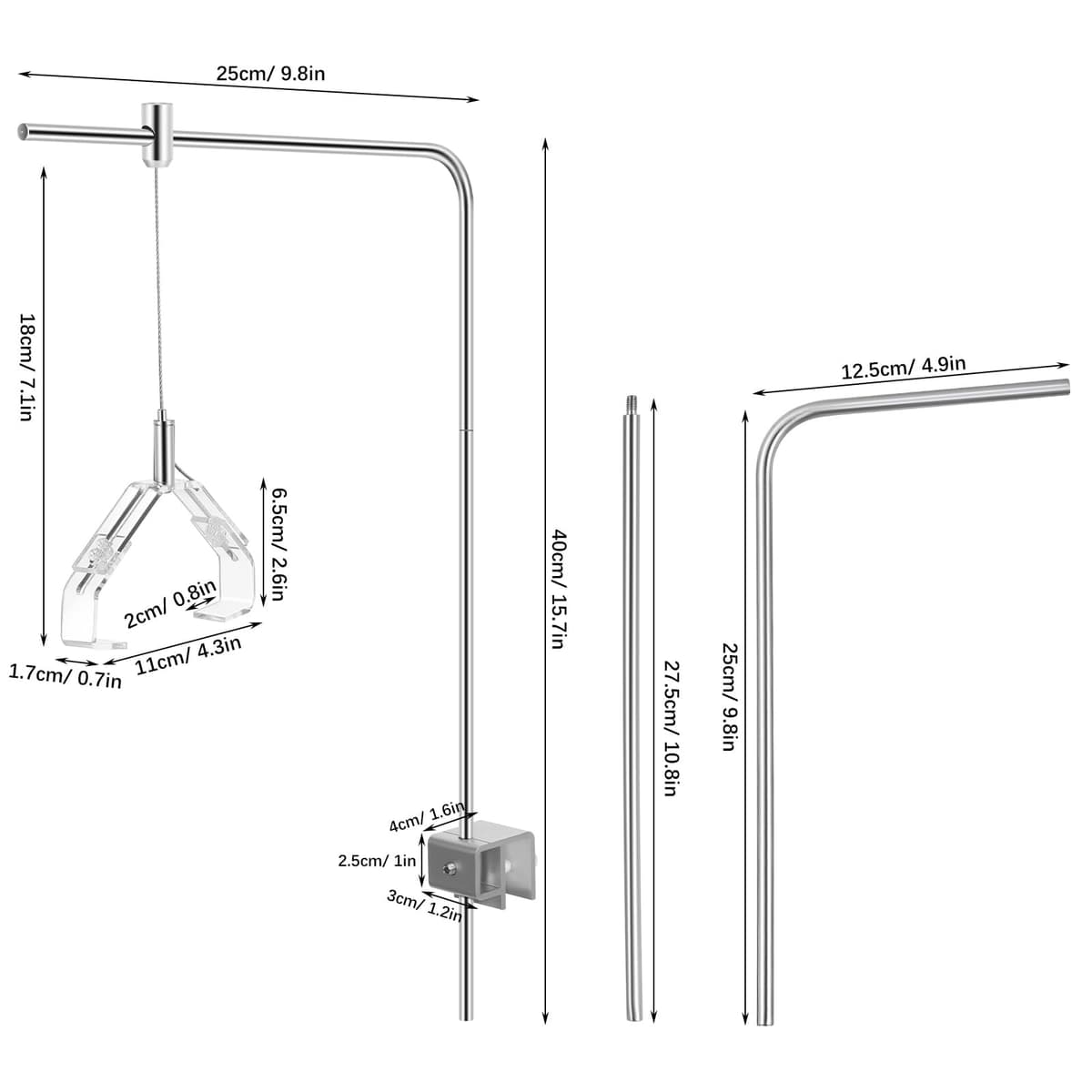Toddmomy Soporte de Luz Ajustable para Acuario de Aleación de Aluminio, Kit de Accesorios 2 Piezas y 4 Barras, Compatible Acuarios de Agua Dulce y Salada, Adecuado para Iluminación — view 2