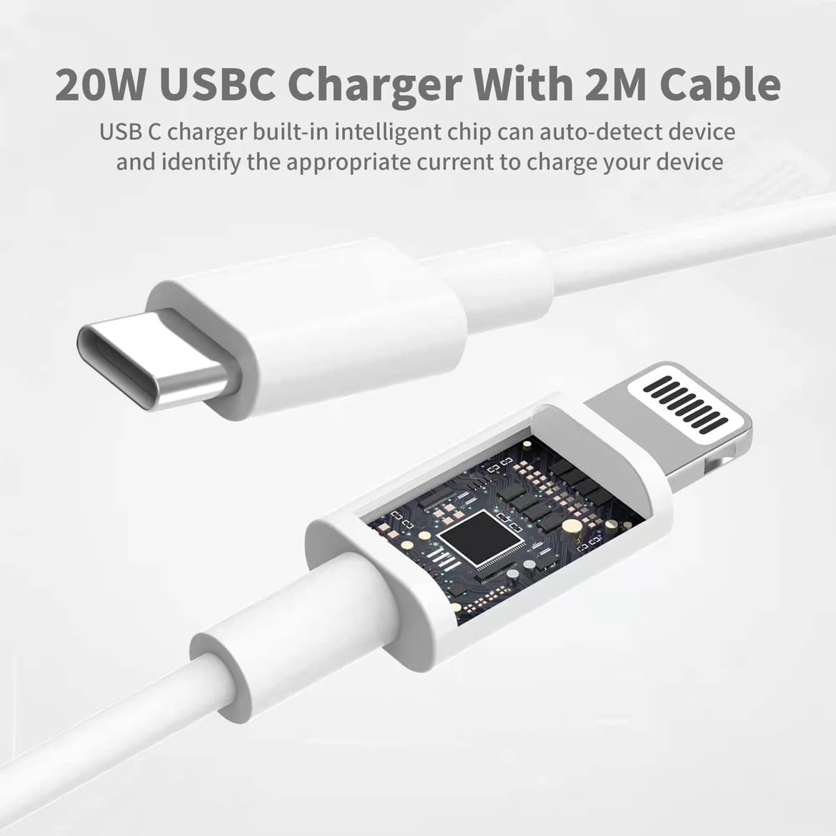 20W USB C Fast Charger With 2M Cable for iPhone 14/14 Plus/14 Pro/14 Pro Max/13 12 11 X XR XS SE 2020 8 7 6 6S Mini, Pad Pro, USBC PD Wall Charging Plug UK Type C Power Adapter and 6FT Cord — view 5