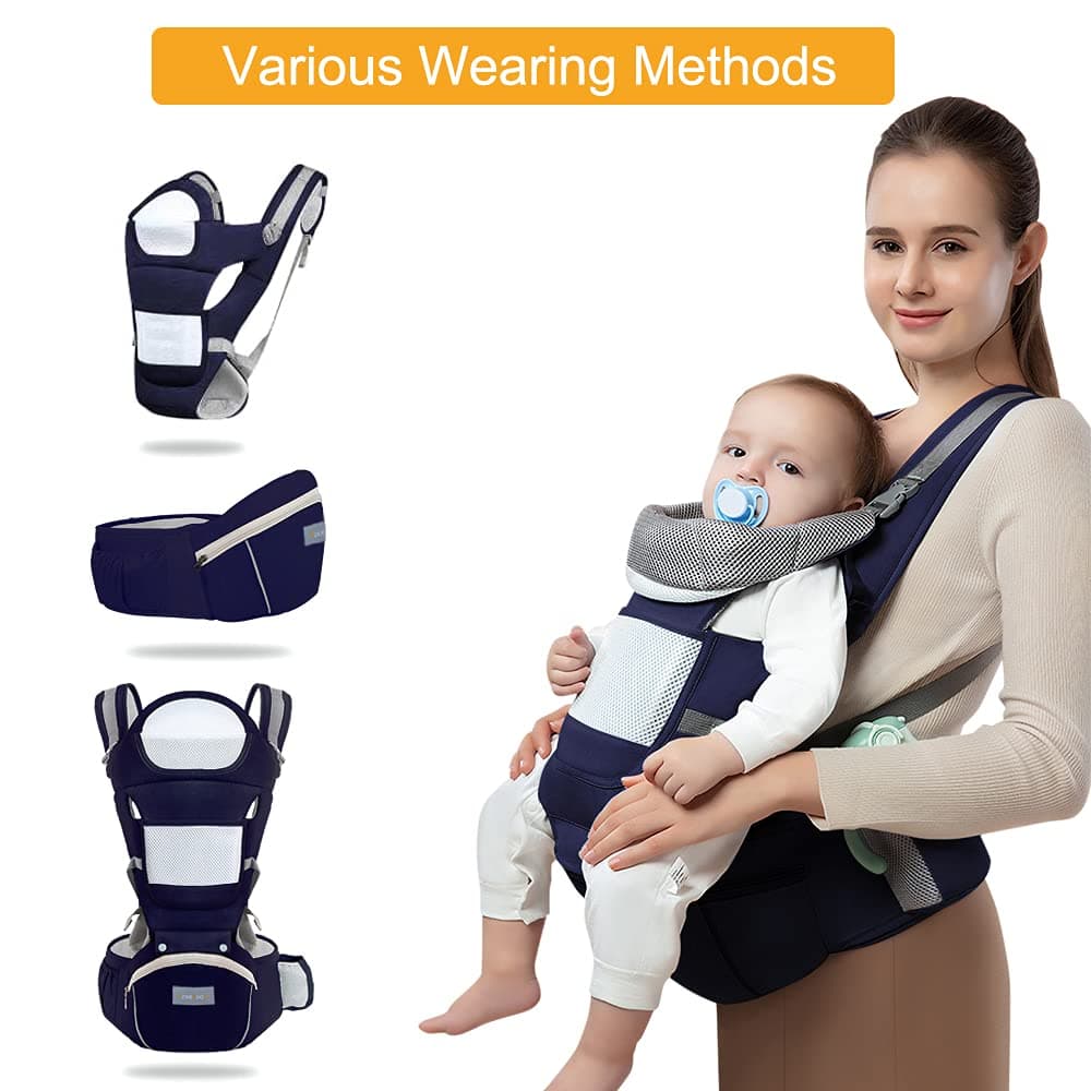 Azeekoom Mochila Portabebés Ergonómica con Asiento de Cadera, Multiposición Dorsal Ventral, Algodón Ligero y Transpirable para Bebés y Niños de 0-48meses (3.5 a 25 Kg) — view 4
