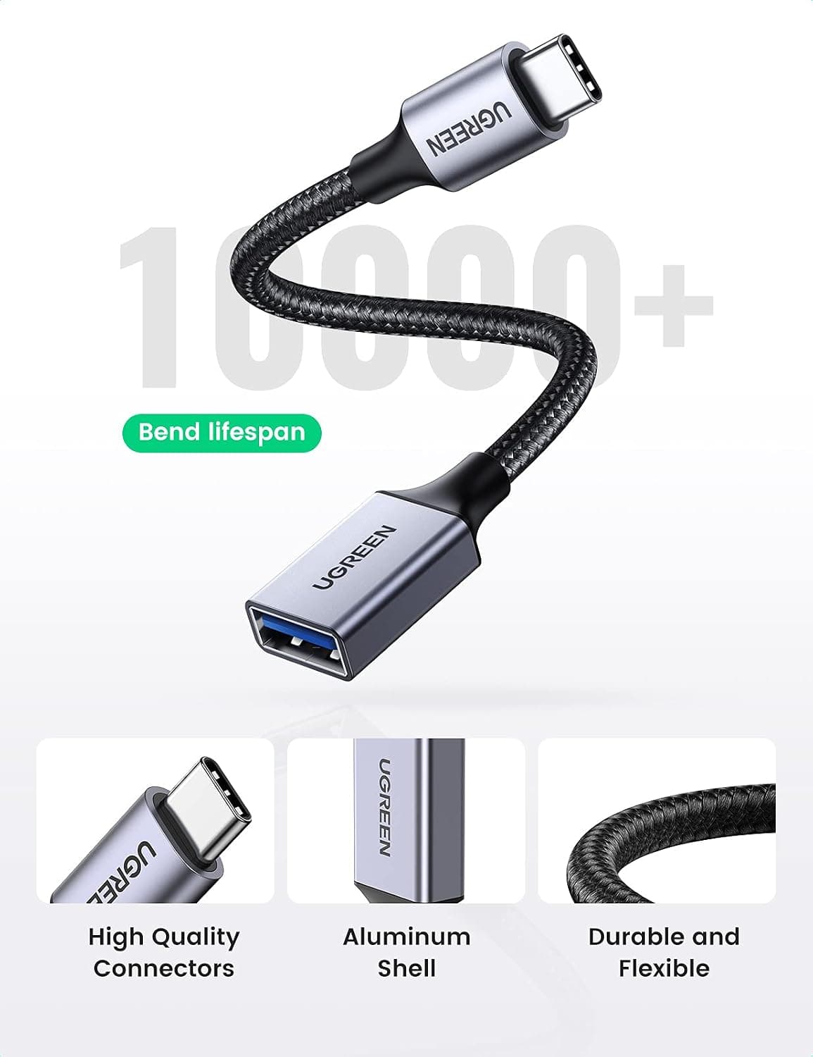 UGREEN USB C to USB Adaptor,10Gbps Aluminum USB C Adapter OTG Cable,Type C Male to USB 3.2 Female Transfer Compatible with MacBook/iPad Air/Pro 2022 Galaxy S22 Dell XPS and more Type C Devices(Gray) — view 4