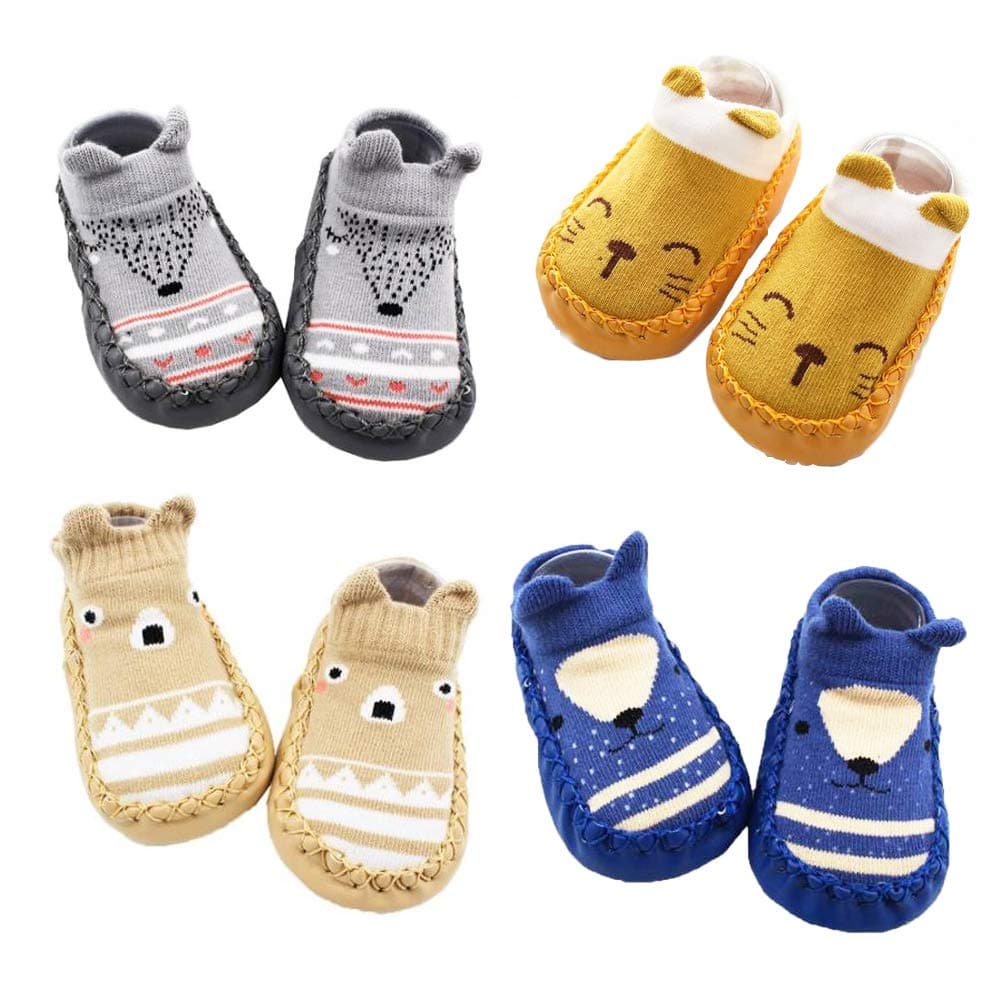 4 Paires de Chaussons Chaussettes Semelle Souple Antidérapants Pour bébé - 0-24 Mois