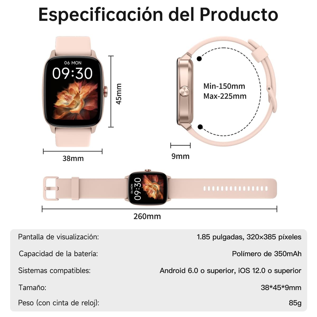 Smart Watch Woman Man with Bluetooth Calls and AI Voice, 1.85 Inch Smartwatch with WhatsApp Notification, Heart Rate Monitor/SpO2/Sleep/Pedometer, 110+ Sports Modes, Waterproof IP68 for iOS/Android — view 9