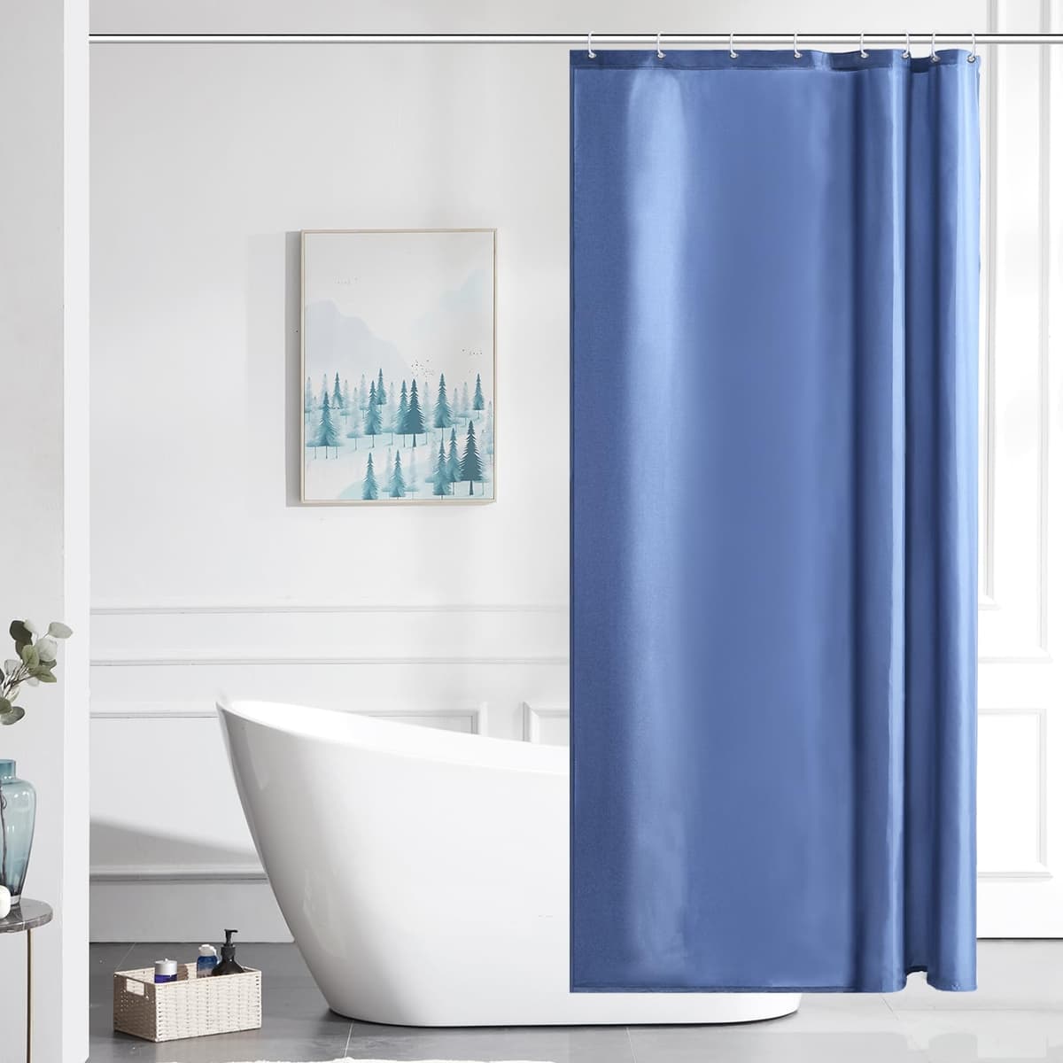 Furlinic Navy Shower Curtain Anti Mould Resistant Waterproof Bathroom Curtains Washable Polyester Fabric 90x180cm with Weight Tape for Bath Wet Room 35x72 Inch. — view 116