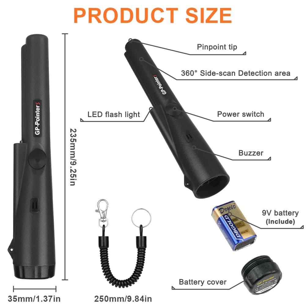 Flintronic Detector de Metales Portátil, 360° Exploración, Impermeable Alta Sensibilidad Detectores de Metales con Indicador LED Incorporado, Apto a Buscar Monedas de Oro, Moneda, Joyas, Negro — view 2