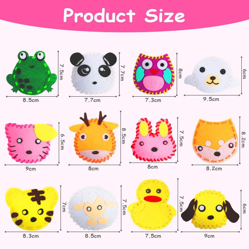 Vicloon First Sewing Kit for Kids, 12-Piece Cute Animal Keychain Sewing Craft Kits, Fun Sewing DIY Kits, Introduction to Sewing Kit for Kids Age 5-12 Learn to Sew Arts and Crafts — view 2