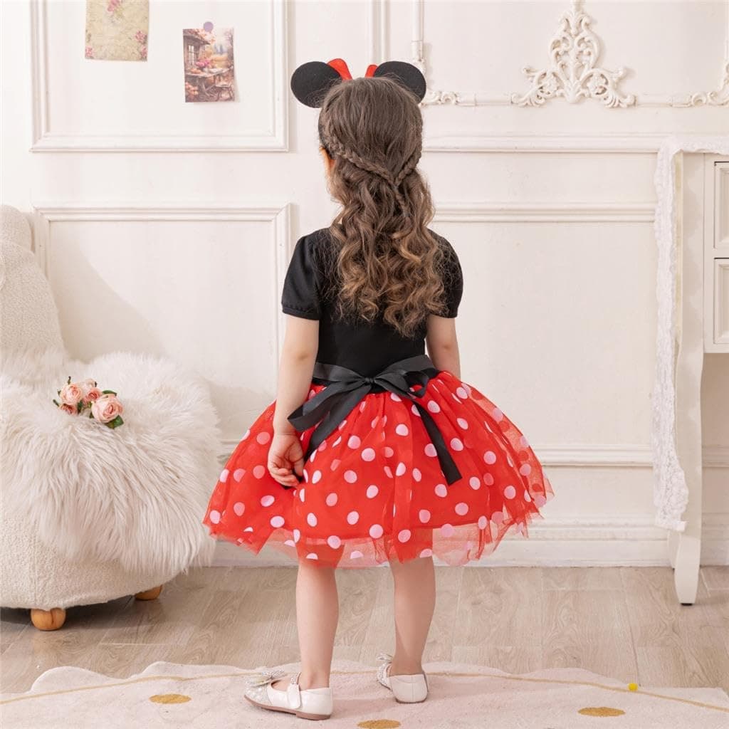 Lito Angels Disfraz de Carnaval Ratona Mouse para Niña con Orejas de Ratón Aro de Pelo, Vestido de Tul Falda Tutu con Lunares, Talla 3-4 años (etiqueta de tela 110), Rojo — view 6