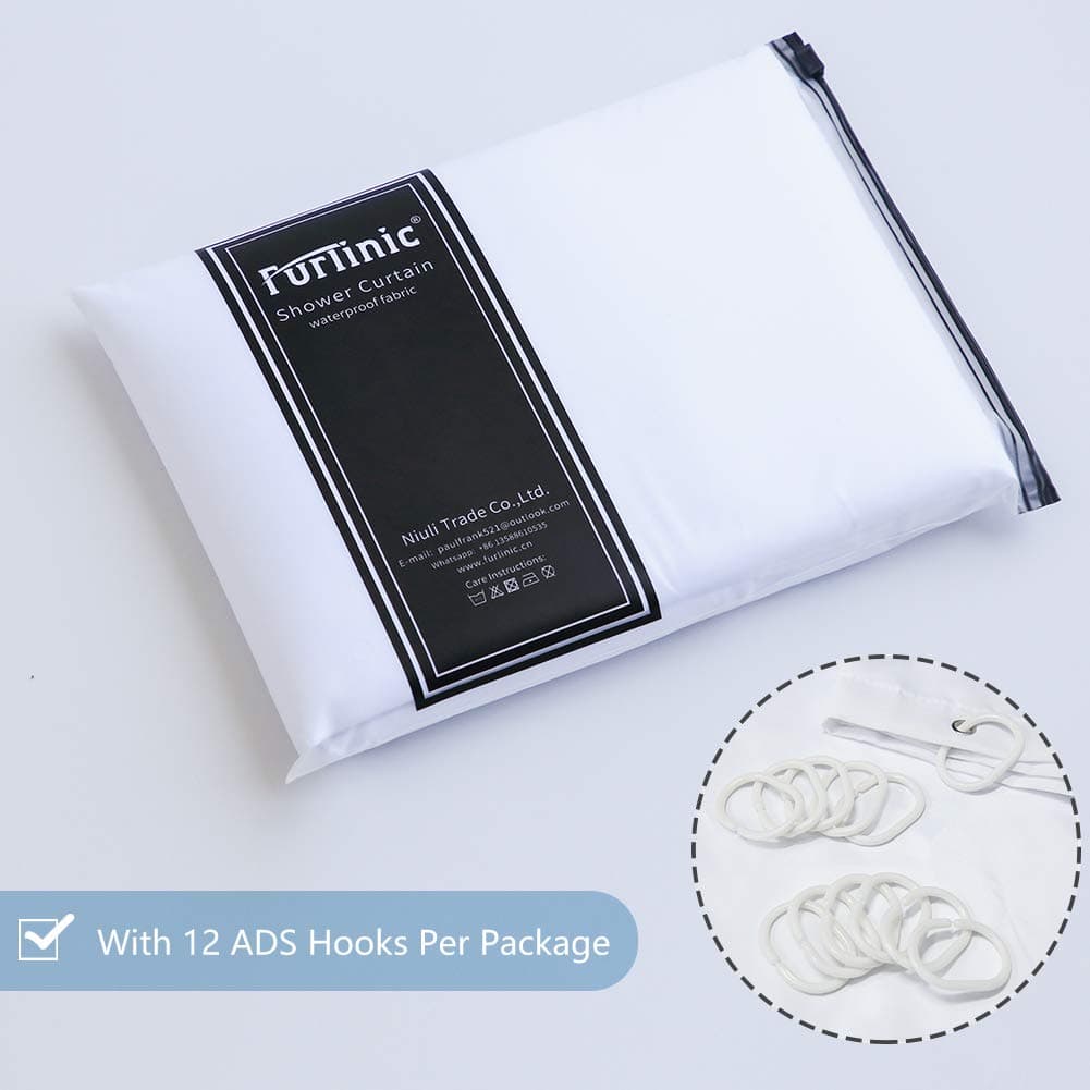 Furlinic Cortina Ducha 200x200cm Antimoho Impermeable Lavable Blanco Tela Poliéster Grandes Cortinas de Baño con 12 Aros de Cortina Ducha. — view 7