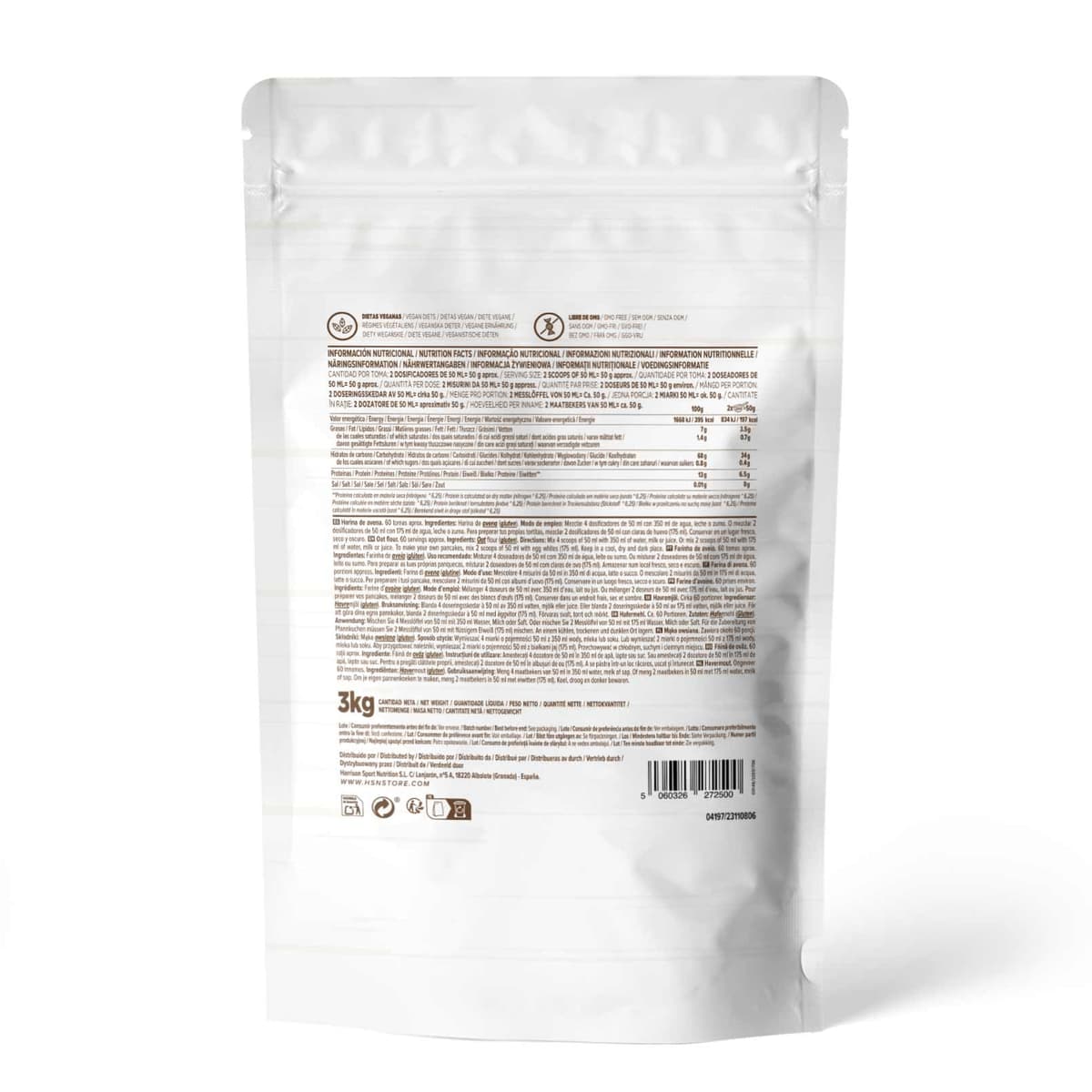 HSN Harina de Avena de Sabores Instantánea en Polvo | Sin Sabor 3Kg = 60 Tomas por Envase | Sin Azúcares Añadidos | Ideal Tortitas de Avena, Batidos de Proteínas | No-GMO, Vegano — view 2