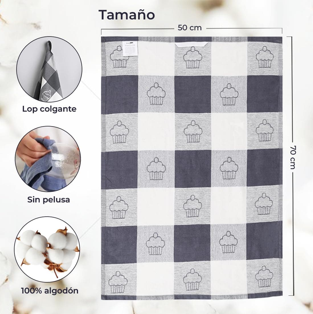LivinEase Premium Kitchen Towels - Cotton 70 x 50 cm - 5 Cloths 100% Oeko-Tex Certified Cotton - Super Absorbent Package — view 3