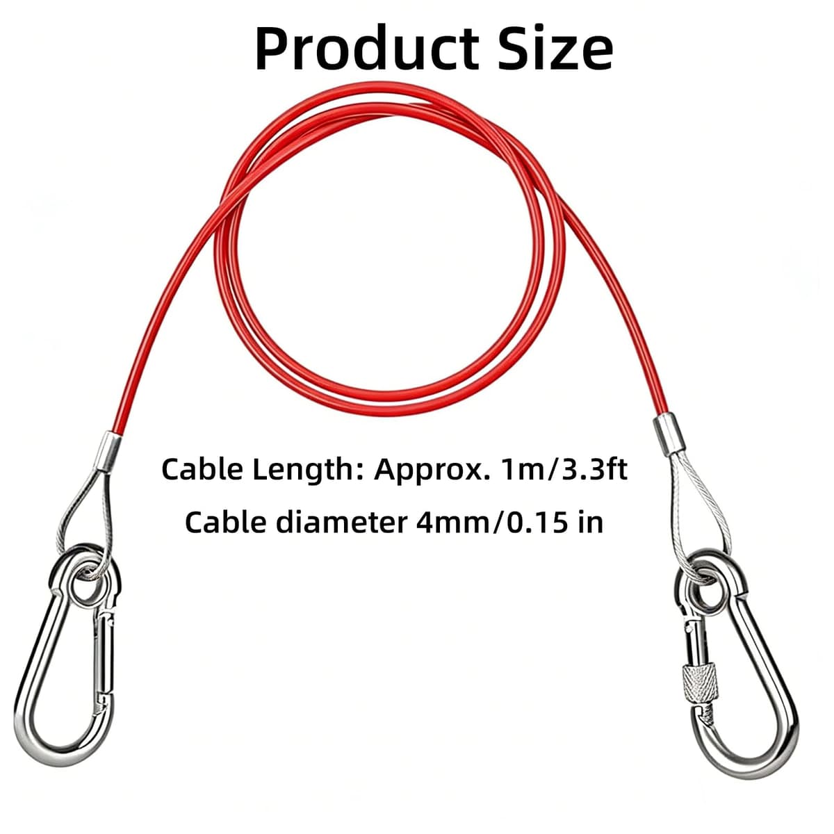 Breakaway Cable - 1m x 4mm Trailer Caravan Break Away Cable with 2 Carabiners, Easy Quick Fit Breakaway Cable Carbine Threaded Hook Towing Caravan Trailer for Breakaway Brake Safety Handbrake — view 2