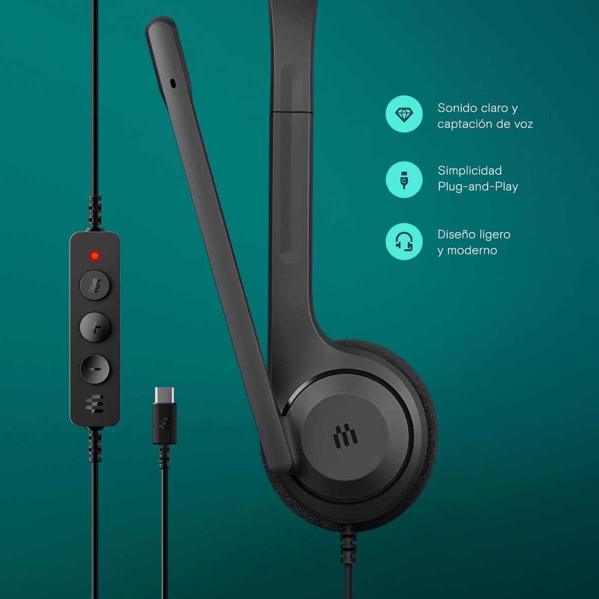 EPOS C1 USB-C Wired Headphones - Hi-Fi Audio, Noise Reduction Microphone, Ergonomic Design for Long Use, On-Ear Headphones, Ideal for Office and Remote Work, Chromebook Certified — view 3