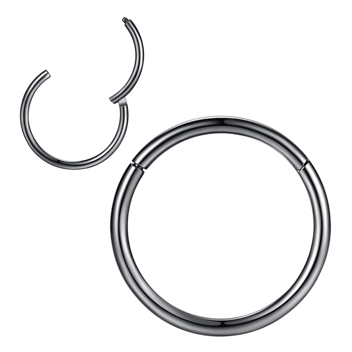 Popuhoops 316L Surgical Steel Hinged Nose Rings Hoop Suptum Ring Body Piercing Lip Rings Helix Cartilage Rook Earrings 20G 18G 16G 14G 12G 10G 8G, Diameter 5mm to 16mm, Gold-Rose Gold-Silver-Black — view 7