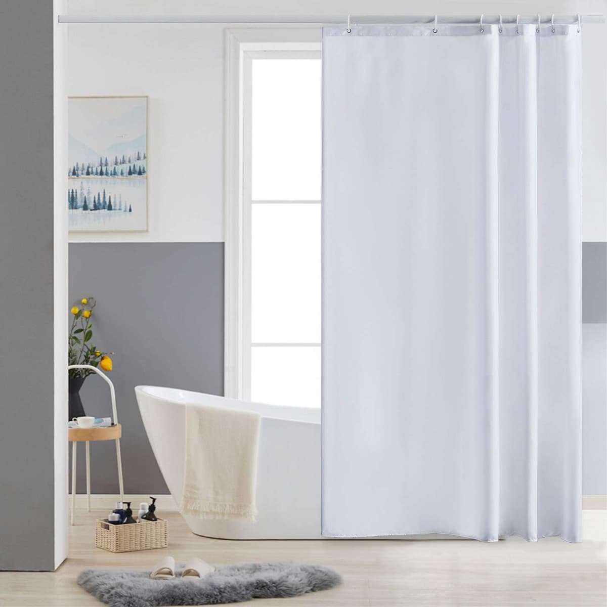 Furlinic Cortina Ducha 200x200cm Antimoho Impermeable Lavable Blanco Tela Poliéster Grandes Cortinas de Baño con 12 Aros de Cortina Ducha. — view 43