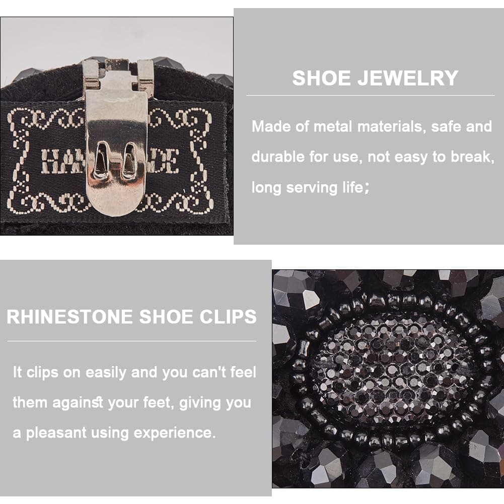 GORGECRAFT 1 Box of 2 Pieces Rhinestone Alloy Clips for Shoes Black Beads Ornaments Removable Jewelry Clip Buckles for Women Shoes Heels Bridal Bags — view 6