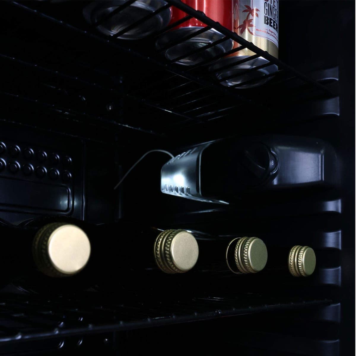 SIA HSWC150BL/G Freestanding Under Counter 150L Wine Cooler Fridge, 58 Bottle Capacity, Glass Door, Wooden Shelves, Digital Display and LED Light, Black, 2 Years Parts and Labour Guarantee — view 2