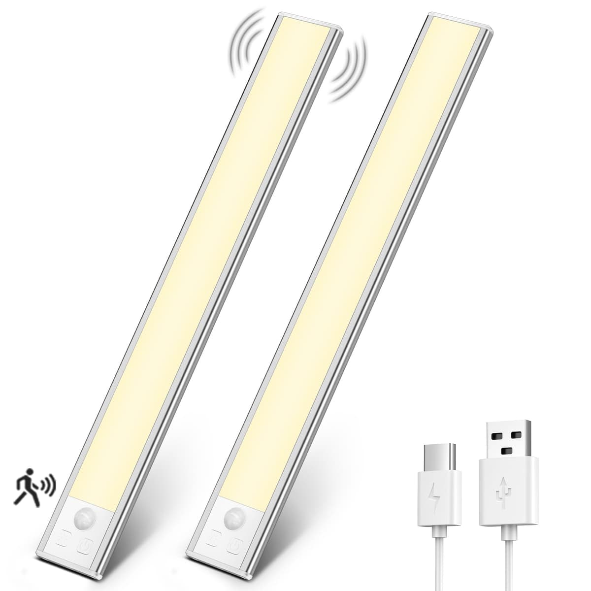 OUILA Under Cabinet Kitchen Lights, 64 LED [2 Pack] 3 Color Stepless Dimming Motion Sensor Lights Indoor, 1000mAh USB-C Rechargeable LED Lights for Cupboard, Kitchen — view 10