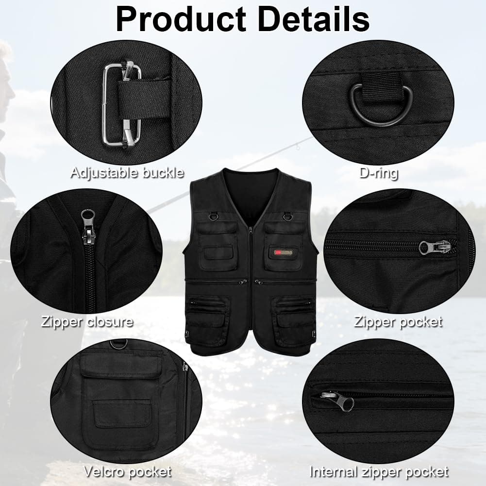 Chaleco de Trabajo al Aire Libre para Hombre,Chaleco de Pesca Multibolsillo, Chaleco Multifunción de Verano,Respirable Secado,para Trabajo, Safari, Fotografía, Senderismo,XL — view 2