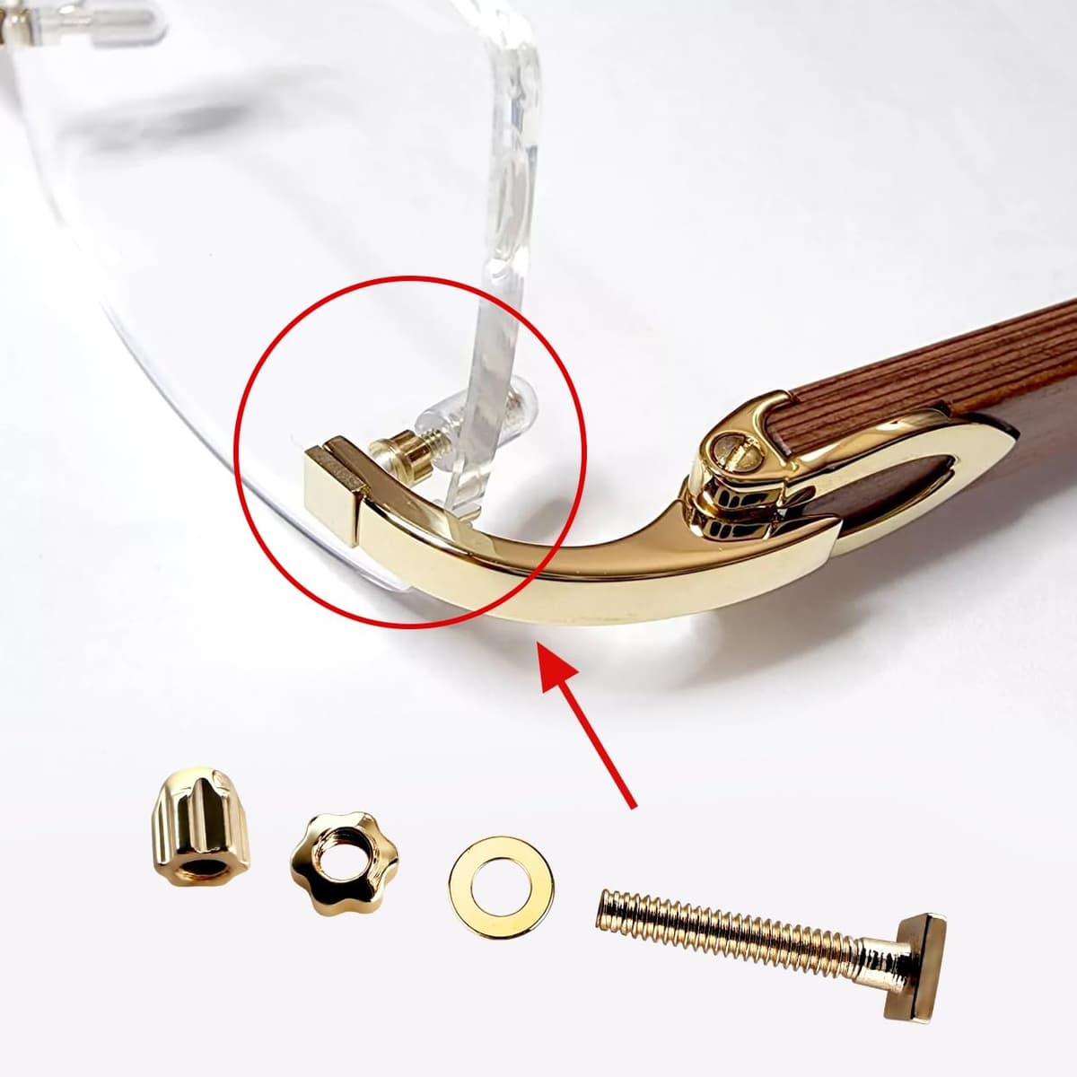 Tornillos de repuesto para lentes de sol Cartier sin montura y kit de reparación de tornillos cuadrados de 2,5 mm (dorado) — view 2