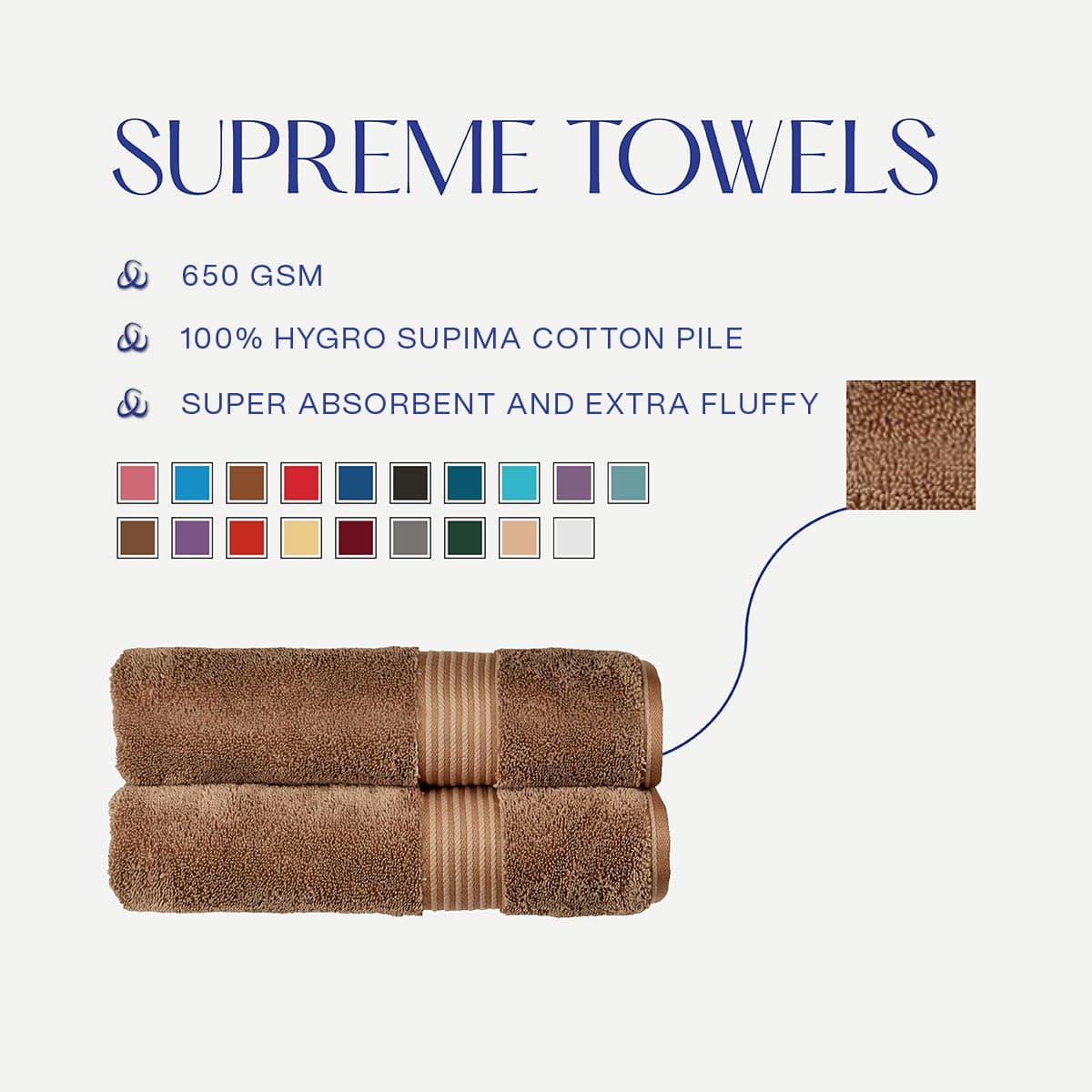 Christy Supreme Hygro 6 Piece Towel Set | Mocha Brown | 100% Luxury Supima Cotton | Ultra Soft | Super Absorbent | 650GSM | 2 Bath Towels 2 Hand Towels 2 Face Cloths — view 5