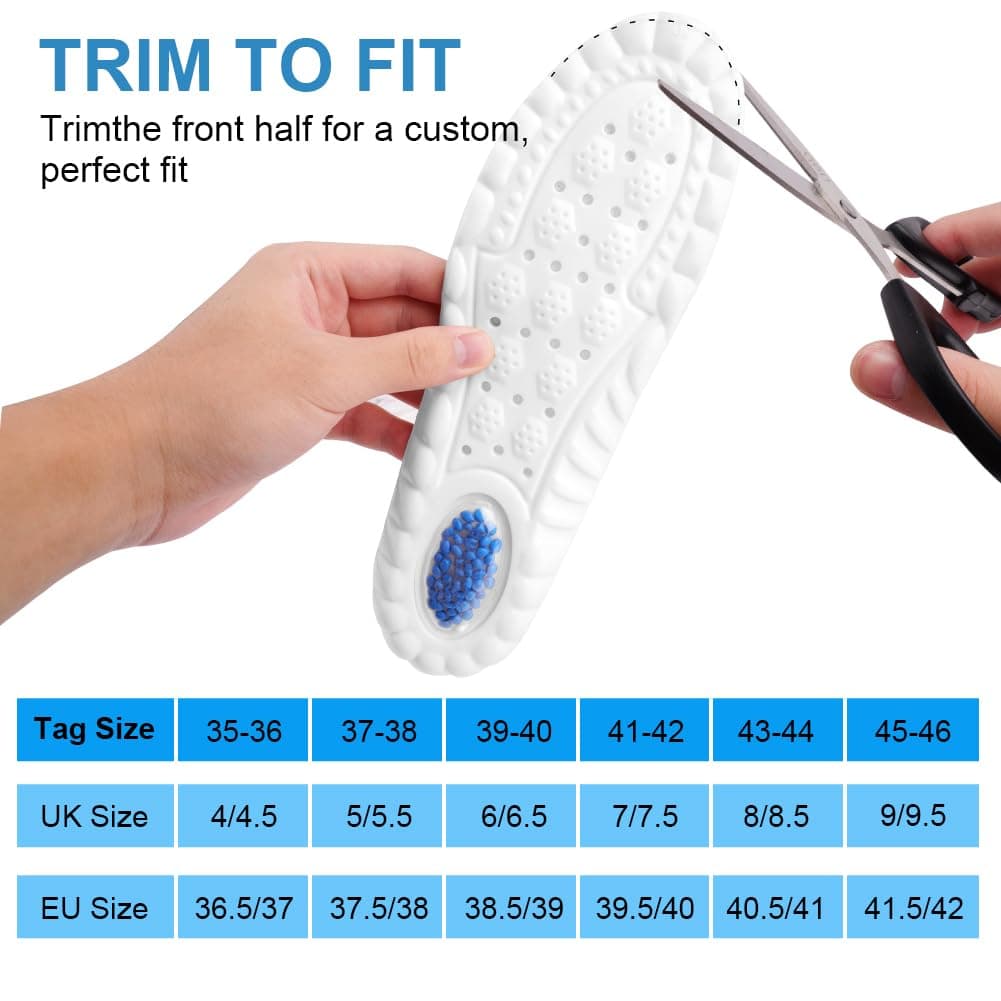 DiULi Women's Men's Memory Foam Insoles, 1 Pair Gel Memory Foam Insoles, Air Mattress Support Foam Insole, Comfortable Shock Absorption, Anti-Fatigue for Boots Shoes (36.5-37) — view 2