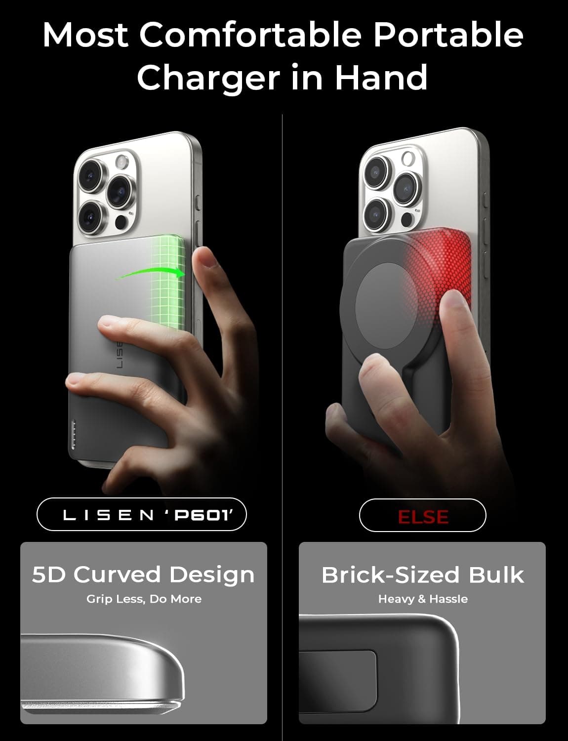 LISEN Magsafe Power Bank Slim Magnetic Mag Safecharger Power Bank for iPhone 0.3" Magsafe Battery Pack Accessories 5000mAh Wireless Portable Charger Christmas for Gifts for iPhone 17-14 Pro Max Air — view 5