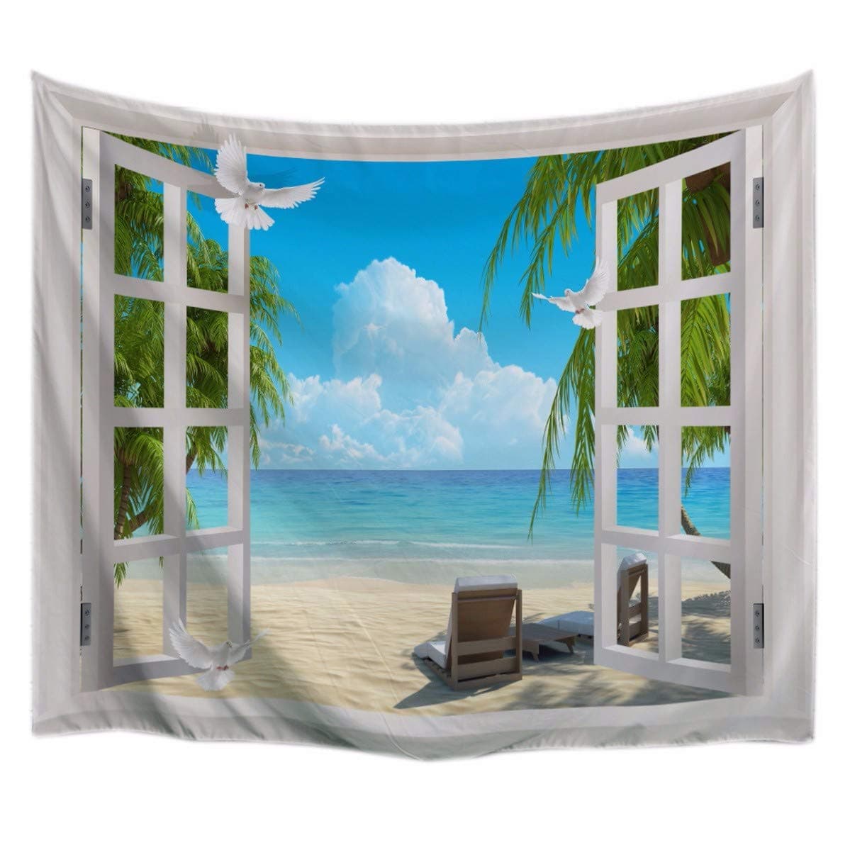 A.Monamour Mermaid And The Sailing Pirate Ship Art Print Fabric Wall Hanging Tapestry Wall Decors Window Curtains For Living Room Bedroom 180X200Cm/71"X80" — view 5