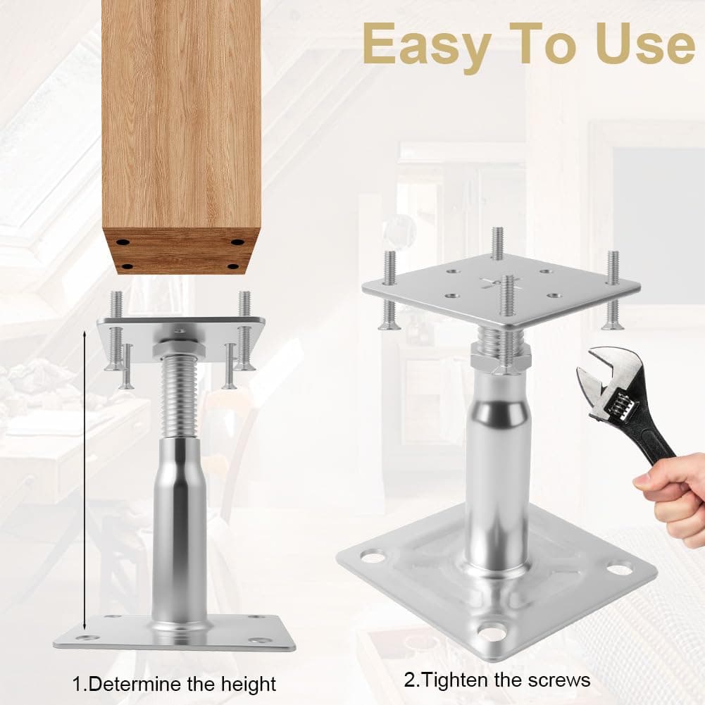 4PCS Adjustable Elevated Post Base Support, 100-150mm Galvanised Adjustable Elevated Post Base Support, Height Adjustables Elevate Post Bases Supports for Pergolas, Awning Supports, Balconies — view 5
