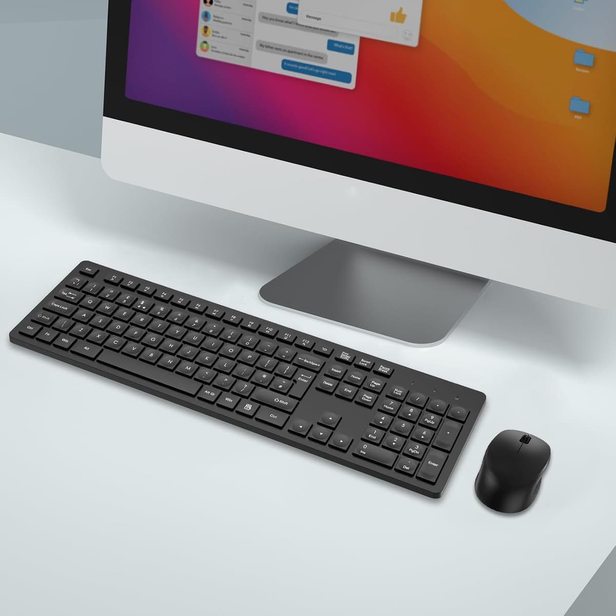 LeadsaiL Wireless Keyboard and Mouse Set, 2.4GHz USB Computer Keyboards and Mouse Combo, Full Size UK QWERTY Layout, Ergonomic Design with 12 Multimedia Shortcuts for HP/Lenovo Laptop and Mac - Black — view 6