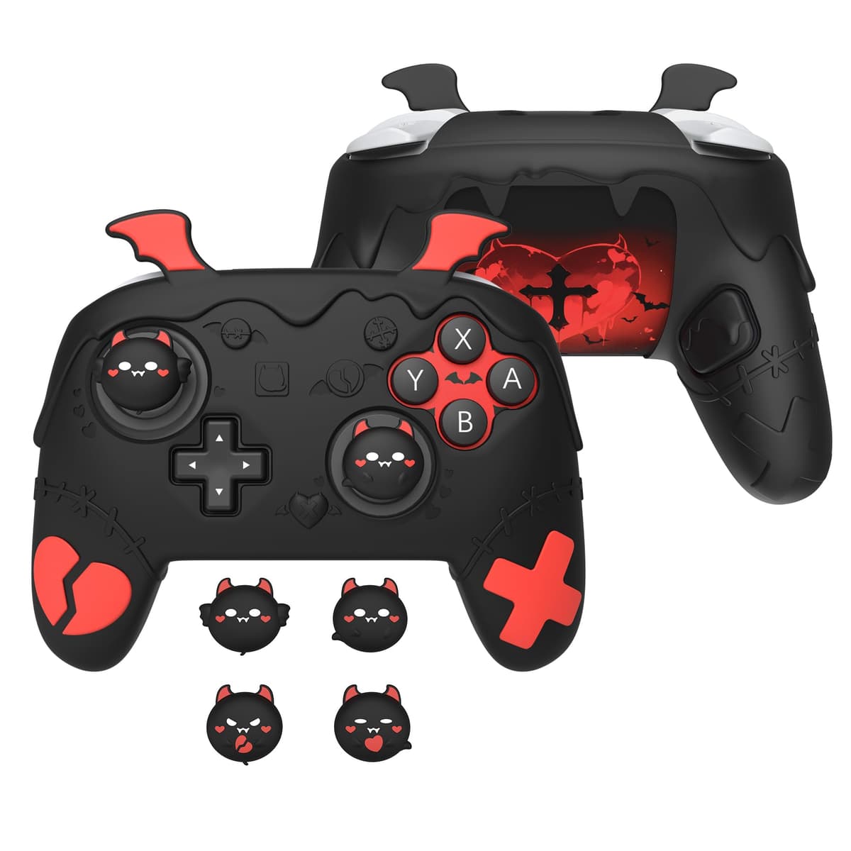 playvital for Nintendo Switch 2 Pro Controller Silicone Cover – Gothic Imp Series Cute Protective Skin Case for Switch 2 Pro Controller w/Back Button Caps & Thumb Grip & Sticker, Shockproof - Black