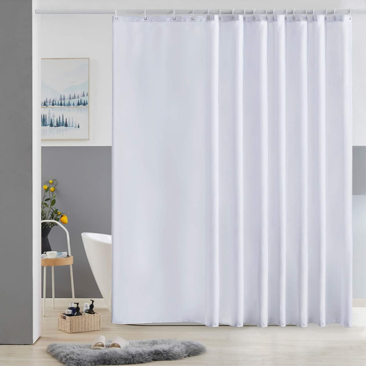 Furlinic Cortina Ducha 200x200cm Antimoho Impermeable Lavable Blanco Tela Poliéster Grandes Cortinas de Baño con 12 Aros de Cortina Ducha. — view 107