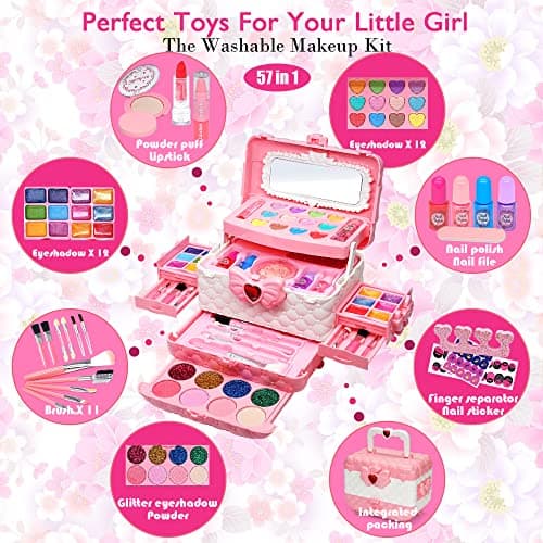 Kids Makeup Kit Toys for Girls - Kids Toys Washable Real Girls Make Up Set Princess Little Girl Makeup,Children Pretend Play Makeup Set Toddler Girls Toys for Age 3-12 Christmas Birthday Gifts — view 2