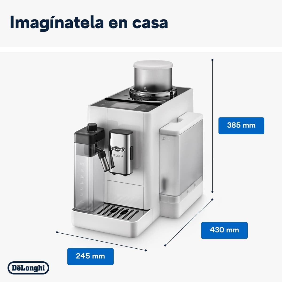 De’Longhi Rivelia – Cafetera Superautomática, LatteCrema Jarra de leche automática, 16 Bebidas One-Touch, Pantalla Táctil, Depósitos de Granos de Café Intercambiables, Blanco (EXAM440.55.W) — view 3