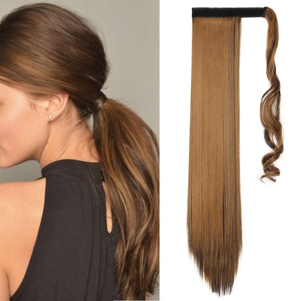 17"(43cm) SEGO Ponytail Long Synthetic Hair Looks Natural [Red Brown/Orange] Clip in Hair Extensions Curly Tail Ponytail Extension (90g) — view 29