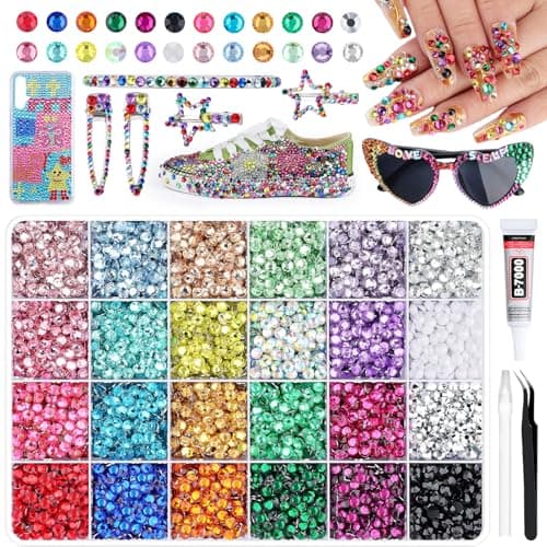 7900Pcs 5mm Resin Rhinestones for Bedazzling, Pink Red Black Flatback Gems for Crafting, Bedazzler Kit with Rhinestones Tools & B7000 Jewelry Glue for DIY Clothing Shoes Tumblers Fabric Mugs Bags