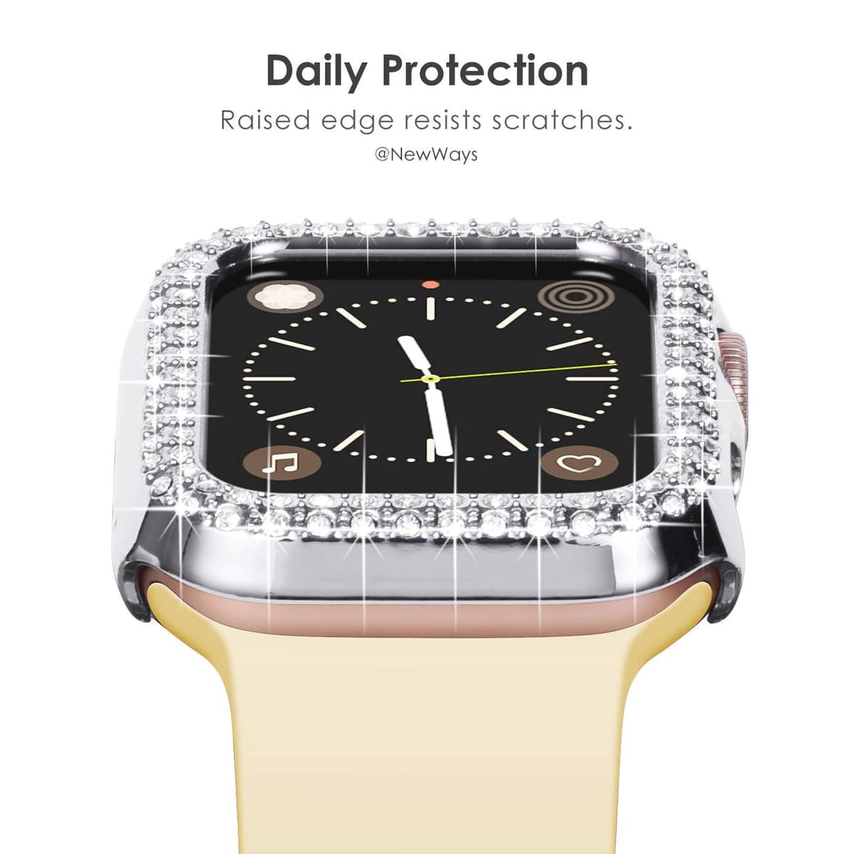 NewWays 2-pack Women Bling Case Compatible with Apple Watch 40mm Series 6/5/4/SE(2025-2020) Without Protective Film,Overall Protective Bumper Diamond Cases for iWatch 40mm(Silver+Clear) — view 3