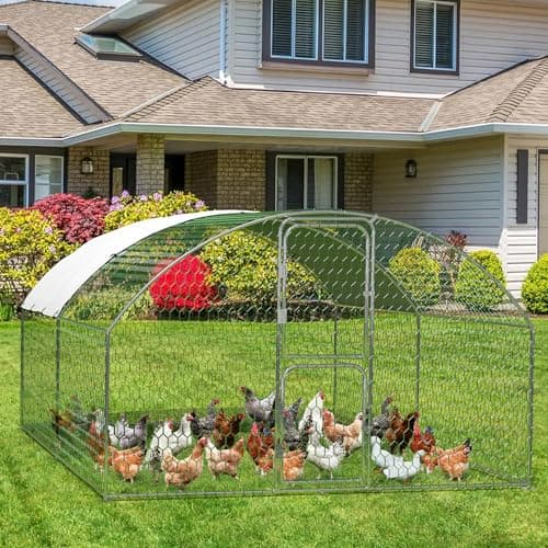 TackView Large Metal Walk-in Chicken Coop – Heavy Duty Outdoor Poultry Cage with Waterproof UV-Resistant Cover & Secure Lock – Backyard Hen House & Chicken Run – Farm & Yard –9.8' W x 13.1' D x6.6'H
