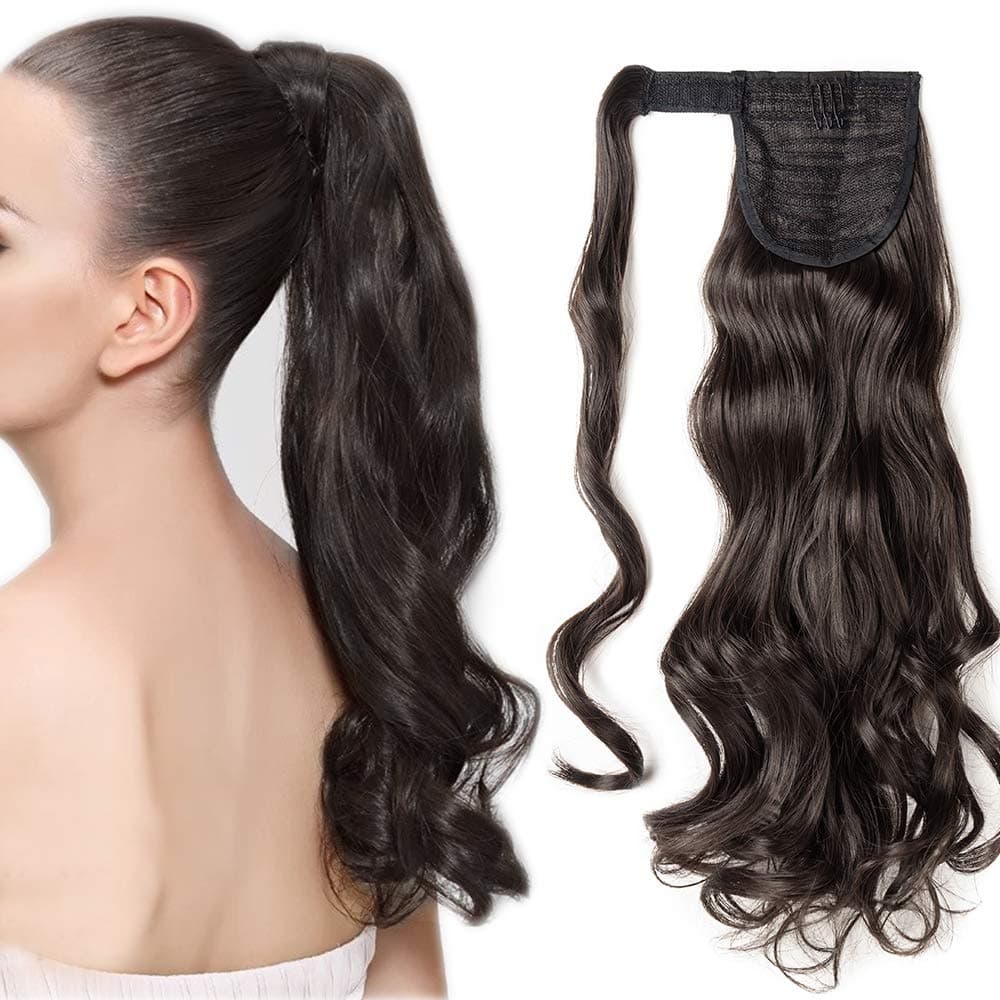 17"(43cm) SEGO Ponytail Long Synthetic Hair Looks Natural [Red Brown/Orange] Clip in Hair Extensions Curly Tail Ponytail Extension (90g) — view 47