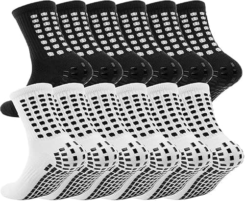 fjberrtsat Men's grip Socks Soccer 1/3/4 Pairs Non Skid Socks Anti Slip Non Slip Grip Pads for Football Basketball Sports(4pairs/black blue white red)