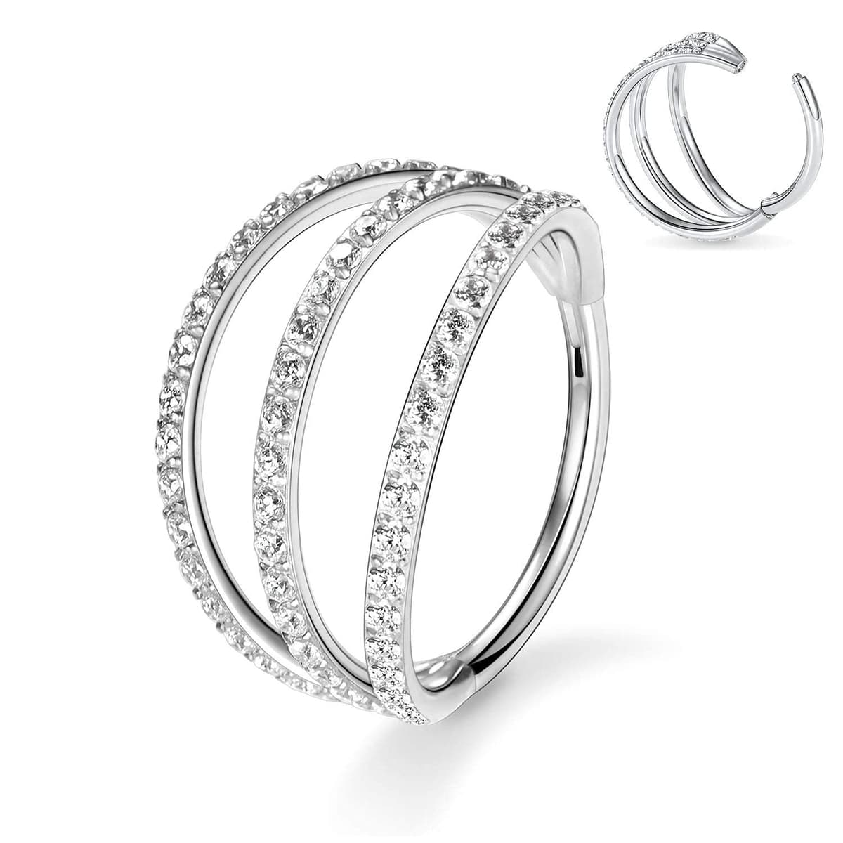 hengkaixuan Triple Double Nose Hoop Ring Sleeper Hoop Earring Helix Rook Conch Cartilage Daith Tragus Earrings Septum Ring Lobe Nose Piercing Jewellery for Women — view 20