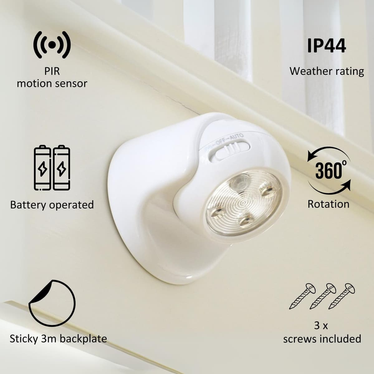 Auraglow Battery Operated Motion Sensor Light – Indoor & Outdoor PIR Security LED Wall Light – Wireless for Shed, Garage, Porch & Loft (IP44) – Black — view 8