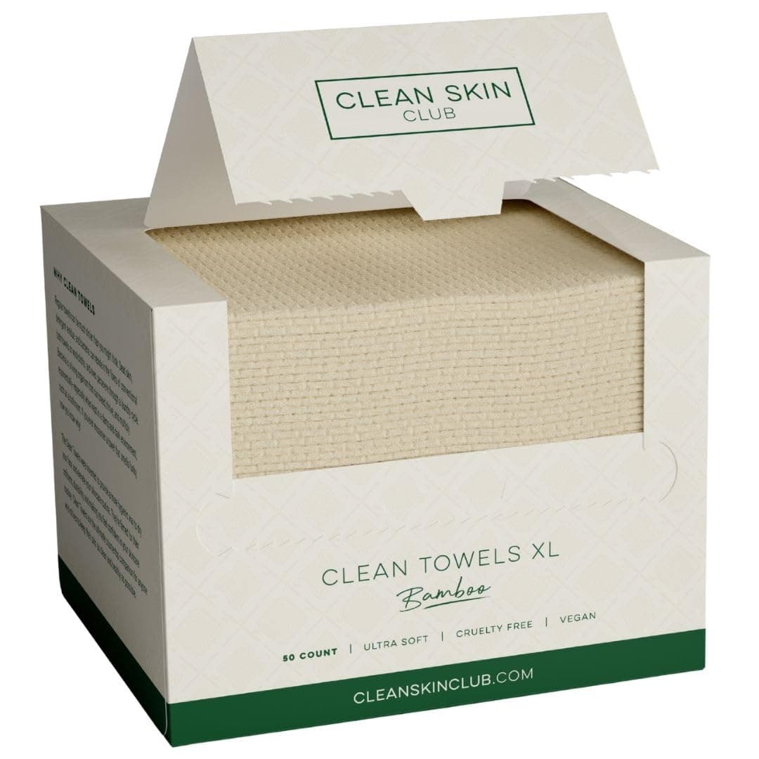 CLEAN SKIN CLUB Toallas Limpias Bambú XL | Toalla facial biodegradable World 1ST | Toallitas desmaquillantes desechables en seco | Súper suave para pieles sensibles (50 unidades/caja individual)
