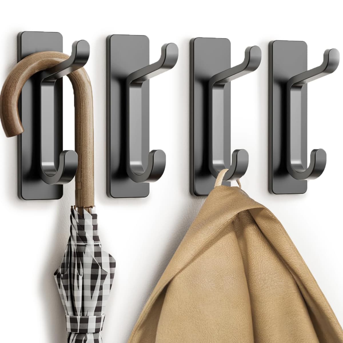 Self Adhesive Hooks, Extra Sticky and Strong, Hanging up to 6KG, Heavy Duty Stick on, No-Nail Hook for Back of Door, Black, 4 Pack — view 17