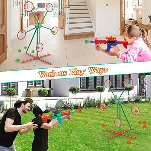 Marlrin Shooting Games Toys for Age 5 6 7 8 9 10+ Year Old Boys, Kids Toy Sports & Outdoor Game with Moving Shooting Target & 2 Popper Air Toy Guns & 24 Foam Balls, Gifts for Boys and Girls — view 2