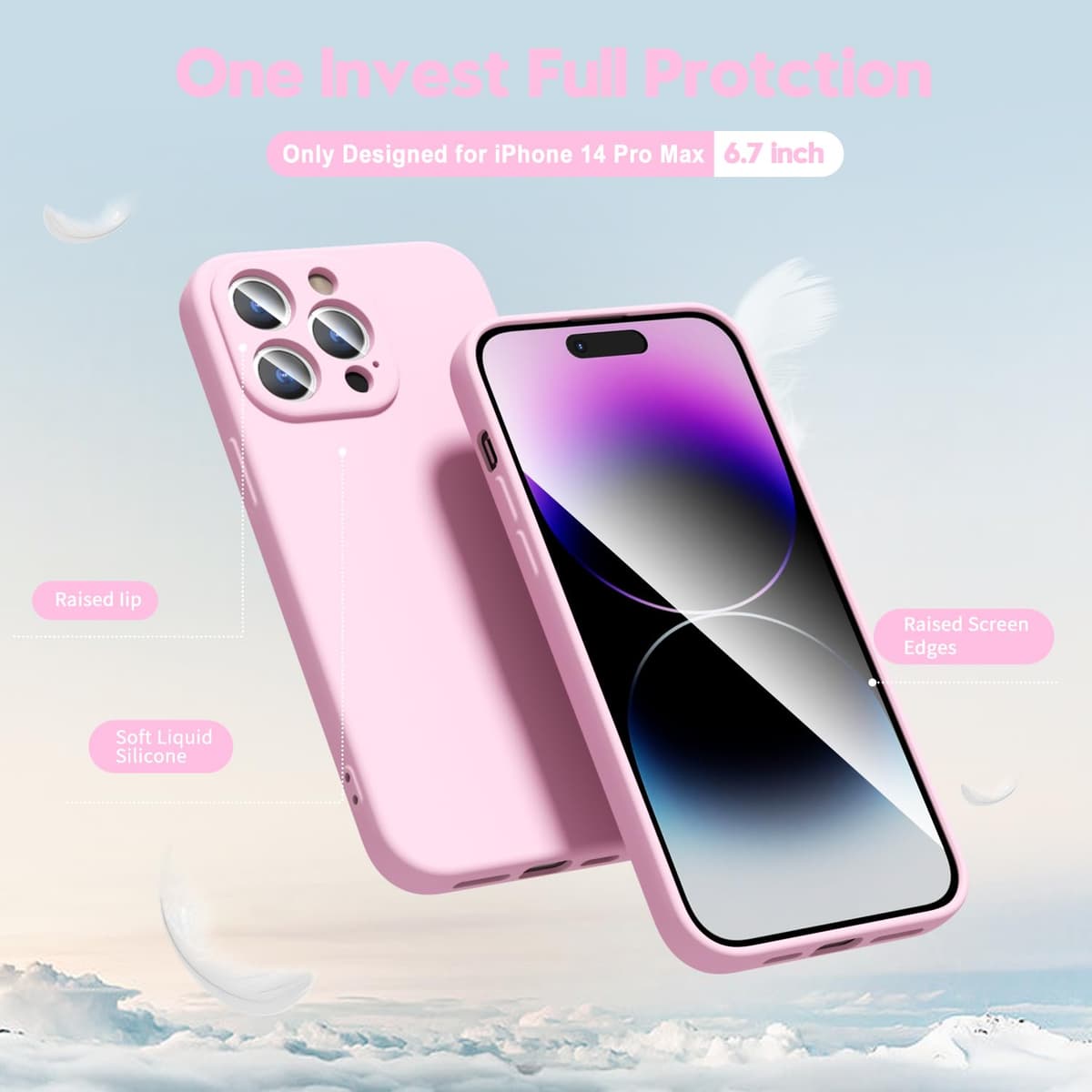 oakxco for iPhone 17 Pro Max Phone Case Liquid Silicone, Cute Thin Slim Grip Soft Rubber Gel for Women Men, Smooth Matte TPU Plain Solid Color Girly Simple Case with Camera Cover, Light Pink — view 1990