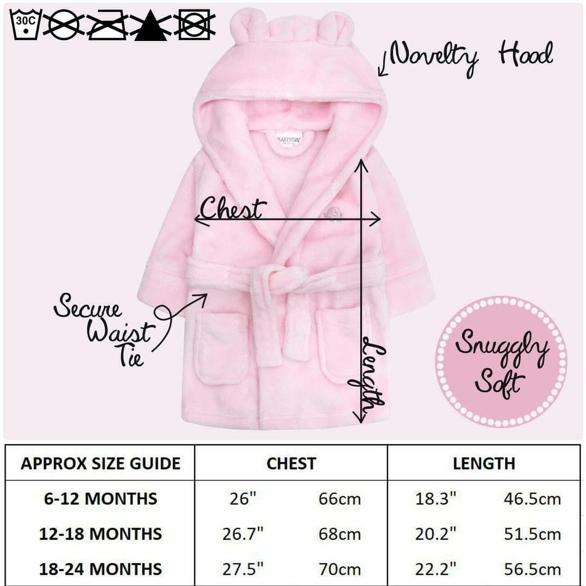 Baby Boys & Girls Unisex Dressing Gown (Ages 6-24 Months) Soft Plush Flannel Fleece Hooded Bath Robe — view 4
