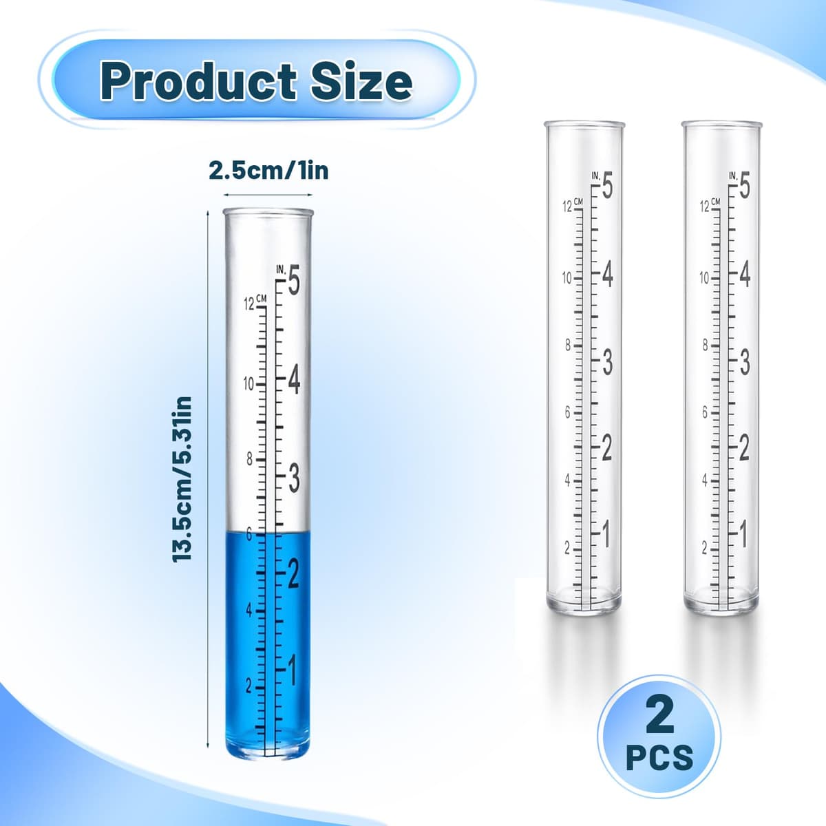 Larrel 2 Pcs Plastic Rain Gauge Replacement Tubes, 5 Inch Clear Practical Outdoor Rain Gauges with Dual Scales Outdoor Rains Gauges for Outdoors Garden Yard Home Using — view 2