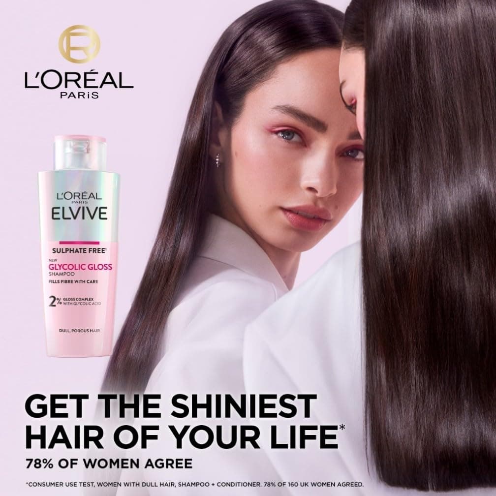 L'Oreal Paris Elvive Glycolic Gloss Shampoo, With Gloss Complex and Glycolic Acid, Fills and Seals Hair Fibres, For Long-lasting, Smooth and Shiny, Sulphate Free, Ideal for Dull Hair, 200ml — view 2