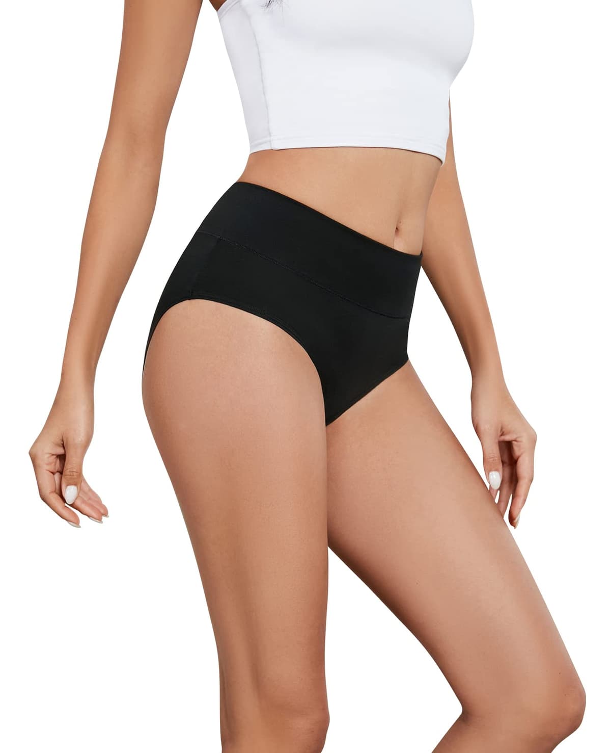coskefy Underwear Women, High Waisted Cotton Knickers Ladies Full Briefs Soft Panties Slight Tummy Control Pants 5 Pack — view 2