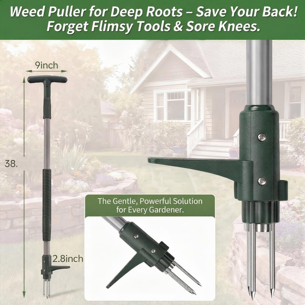 Weed Puller Root Remover with Long Handle, 3 Claw Manual Weeder Tool for Removing Garden Dandelions and Lawn Crabgrass — view 2