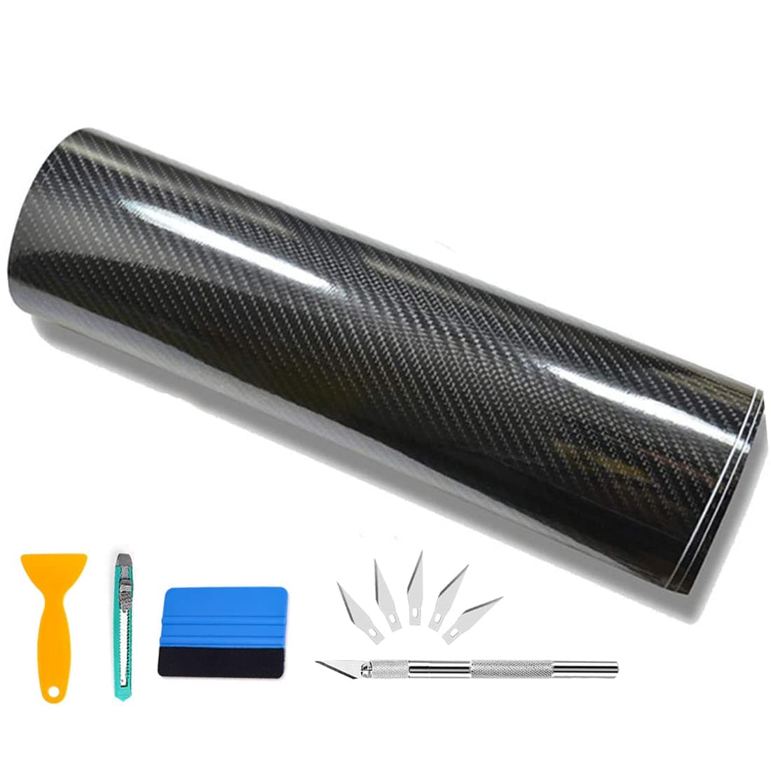 Kaliwa 152cm x 30cm Vinilo Carbono 6D Negro Vinilo Coche Película Protectora Adhesivo A Prueba de Agua Sin Burbujas para Automóvil Motocicleta Bicicleta